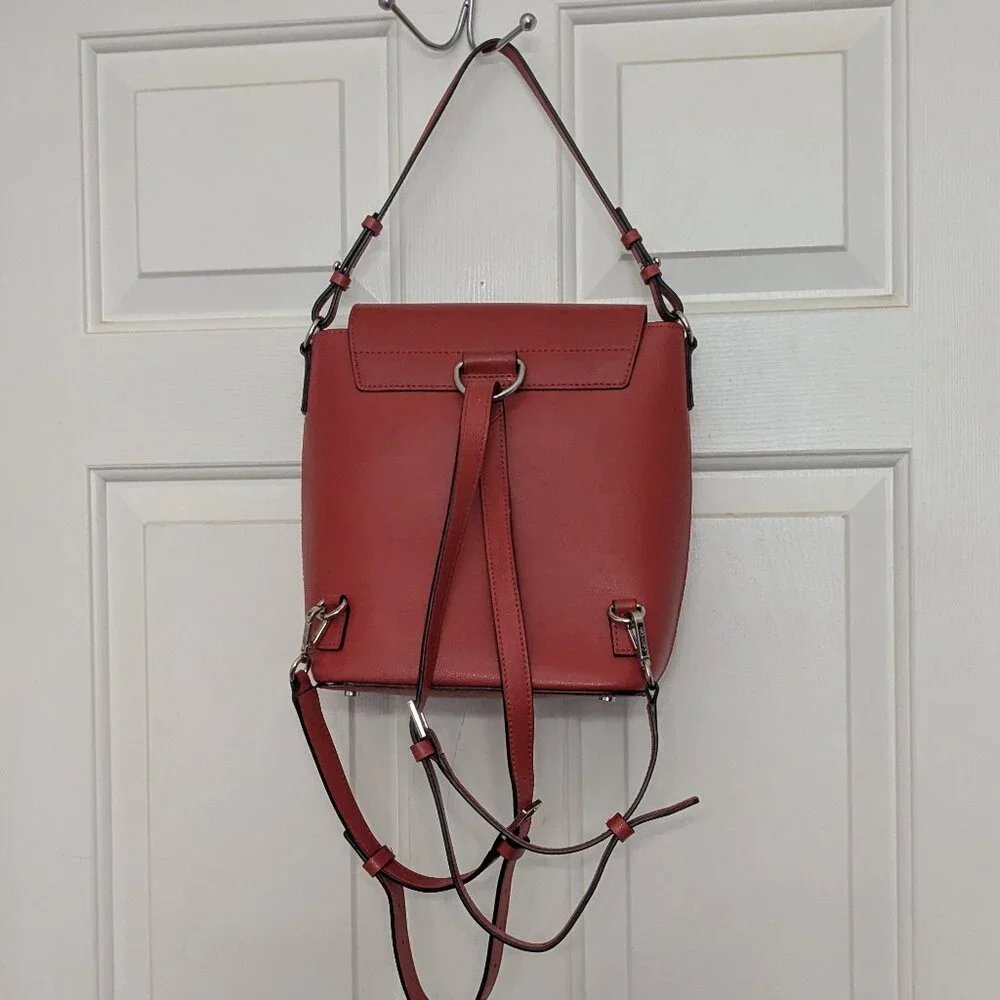 CALVIN KLEIN Women's L-REESE CONVERTIBLE BACKPACK PURSE Real Leather Red